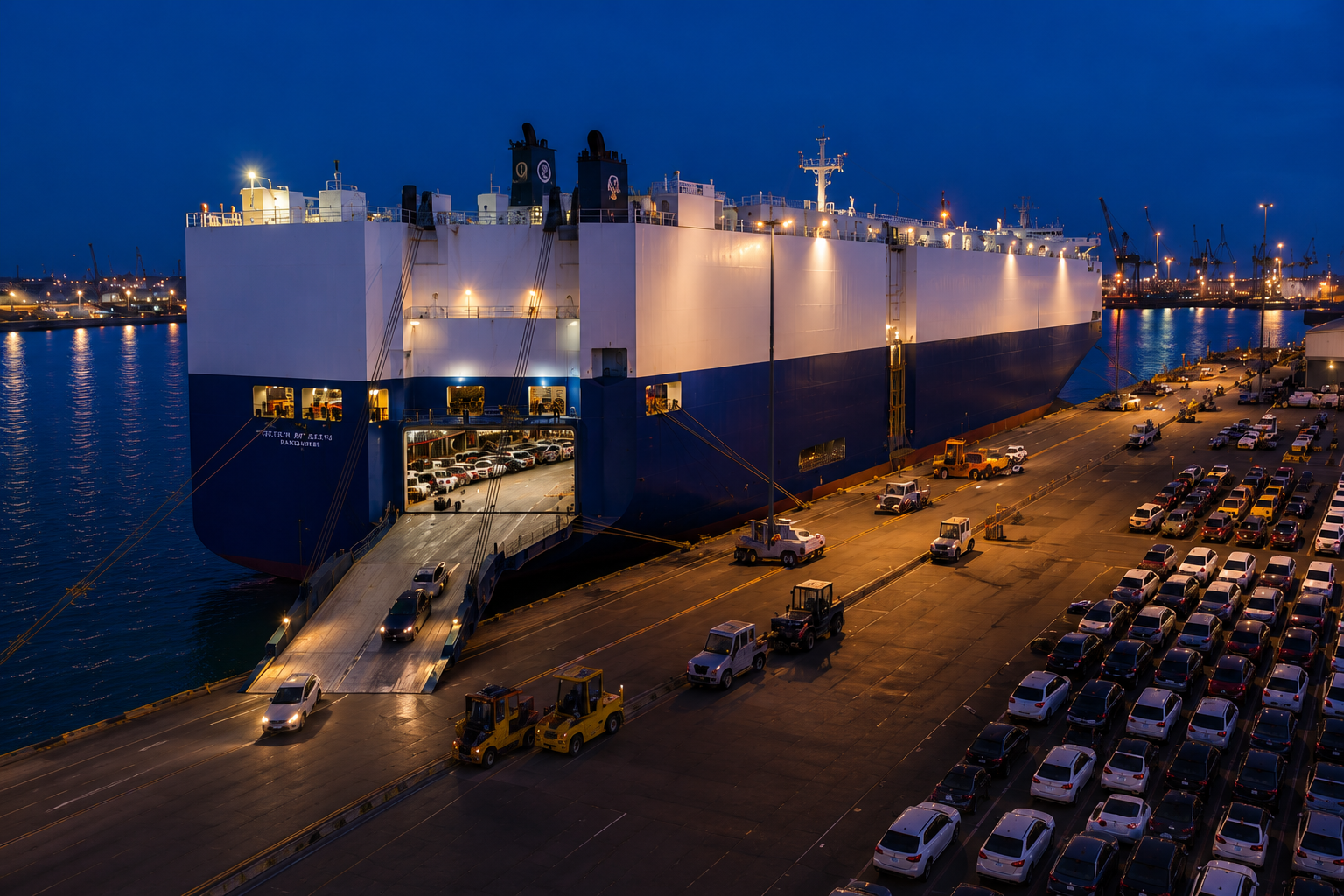 Industrial cargo handling operation at a shipping port