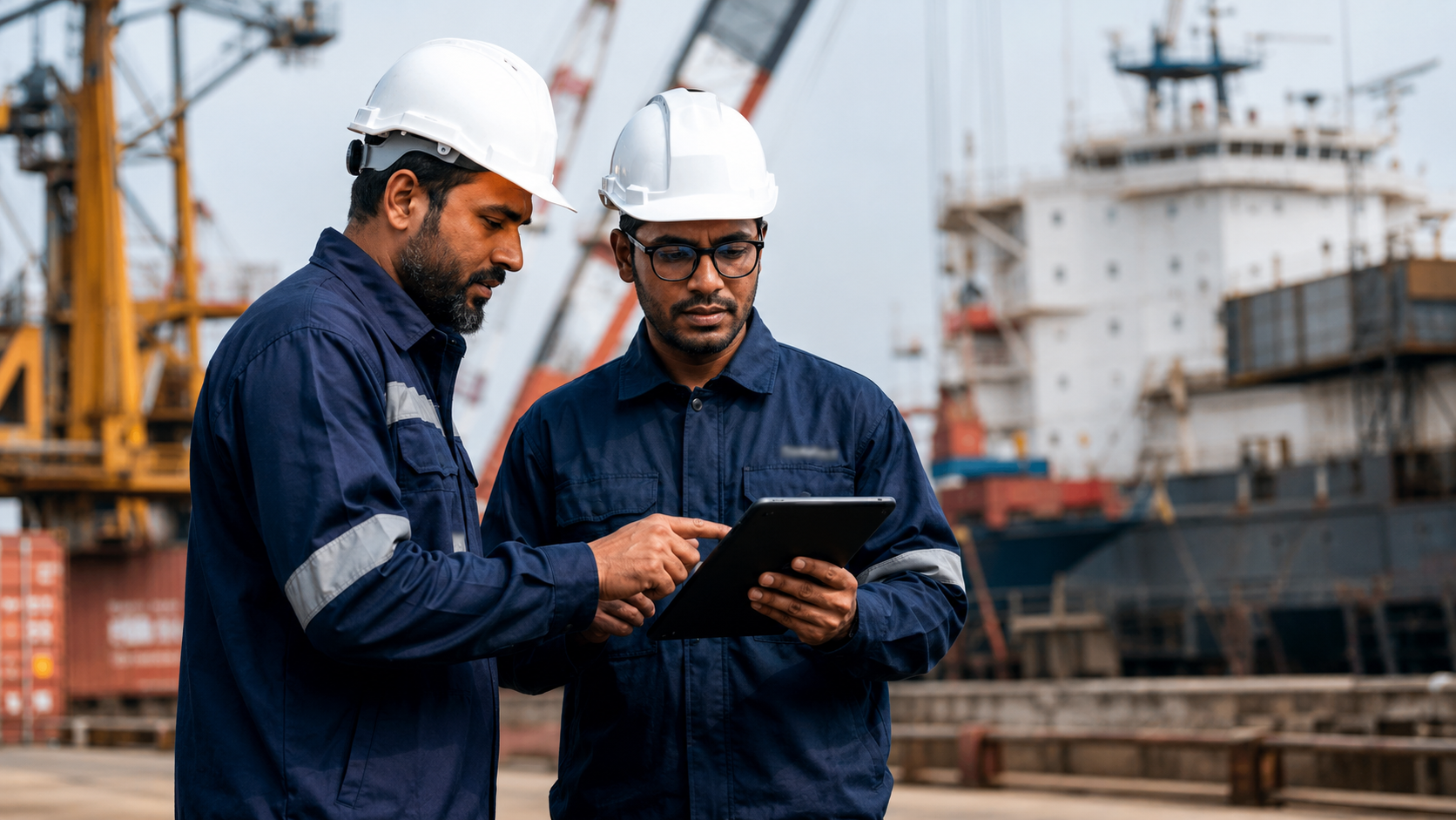 Cargo containers and logistics operations representing solution-driven services